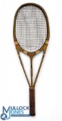 Hazells Red Star Streamline Tennis Racket with leather grip and has added whipping to frame,