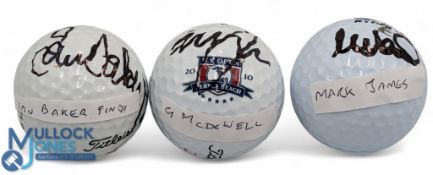 3x Signed Golf Balls - a Graeme McDowell, US Open ball 2010, Mark James Ryder Cup Ball, Ian Baker