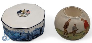 Wiltshaw & Robinson Carlton Ware golfing matchstick holder c1920s - decorated with golfers and