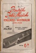 1937 Fourth Test Match England V Australia Don Bradman Signed Programmes, Jan 29th, 1937, in