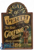 Large wooden painted McGavin of Perth Golfing Outfitters, with golf figure - well painted -size #