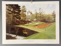 Baxter Graeme Signed Augusta USA the 12th green colour print signed by the artist in pencil to the