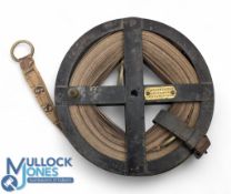 A Scarce Flethams Climax Lawn Tennis Court Tape Measure in metal case with makers brass plate, the