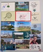 14x Signed Golf Postcards Scorecards with noted autographs of Jasper Parnevik, Paul Lawrie,
