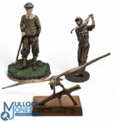 Golf Collectables: a cast iron golf figure door stop 37cm tall, a resin bronzed golfing figure