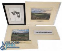 3x Linda Hartough Golf Pictures and Prints, to include a Royal St George's Club Sandwick print,