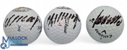 Three Colin Montgomerie signed golf balls, Ryder Cup 1997, 2010 and Callaway No.1 - All signatures