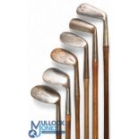 6x Various Golf Irons to incl 3x niblicks; by various makers a mashie niblick for F Smith Stafford