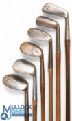 6x Various Golf Irons to incl 3x niblicks; by various makers a mashie niblick for F Smith Stafford