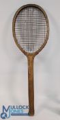 c1920 Wonder Fantail wooden Tennis Racket, 13oz unknown maker, with double centre strings, F-G
