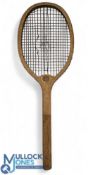 c1910 Clapshaw & Cleaves Ltd Birmingham Tennis Racket, thick handle - missing its butt cap, has a