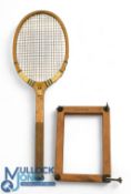 Vintage Harrods Slazenger's Queens Wooden Tennis Racket, with Harrods Retail label - fine grooved