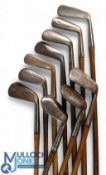 Selection of Rollins and Parker irons (10) showing the Eye cleek mark, a diamond back long iron,