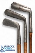 3x Unusual shape putters to incl a J McAndrew of Glasgow bent neck top weighted metal blade, t/w a