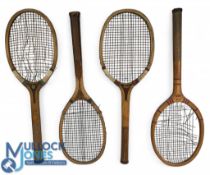 4x Good Period Wooden Tennis Rackets, a clean Slazenger Whirlwind, Royal, Ideal, Spalding