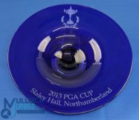 2013 PGA Cup Slaley Hall stunning and imposing presentation heavy blue glass fruit bowl engraved