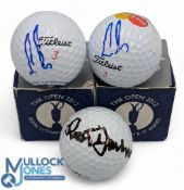 3x Signed Golf Balls, Ross Drummond, two Ernie Els, The Open 2012 balls in boxes. All signatures