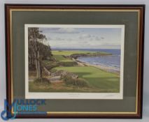 Graeme W Baxter Golf Print - Kingsbarns golf links, signed in pencil by artist, mounted and framed