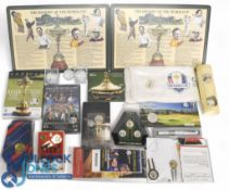 Ryder Cup Memorabilia Collection. To include Tie, Golf Balls, 6 Set DVD, Divot and Ball markers,