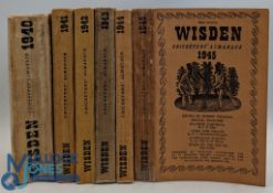 1940-1954 Wisden Cricketers' Almanack, six in original cloth/paper coves - to include years of 1947,