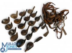 Collection of Golf 17 Club Heads and leather handle Grips - ideal for restoration