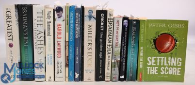 17x Cricket Books, Stamps and Publications including one book signed by Don Bradman to include The