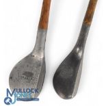 The Mills BGS model straight face brassie spoon alloy mallet head with three rear beechwood inserts,