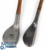 The Mills BGS model straight face brassie spoon alloy mallet head with three rear beechwood inserts,
