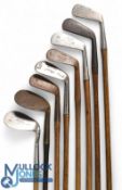 8x Assorted irons - exaggerated Smiths patent anti-shank iron showing the Forgan flag mark stamped