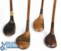 4x Various socket neck woods to incl Cochrane brassie in dark stained persimmon fitted with The