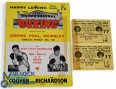 1960s Boxing Programmes and Tickets, to include 1963 signed copy of Henry Cooper v Dick Richardson
