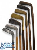 7x Various putters - incl 2x brass head; straight blade and wry neck, an early Gem model metal head,
