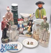 Golfing Ceramic items: limited golfing figures, water jug, figures, dishes, golf bag decanter, large