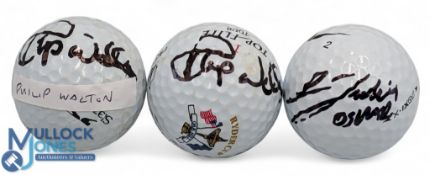 3x Signed Golf Balls, two Philip Walton Ryder Cup Oak Hill balls, and an unidentified ball