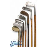 Cross section of 7x various irons - to incl Thistle brand mashie iron, Smiths patent wing toed