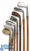 Cross section of 7x various irons - to incl Thistle brand mashie iron, Smiths patent wing toed