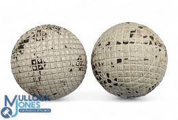 2x gutty golf balls unnamed a square and fine mesh pattern examples in good all round condition
