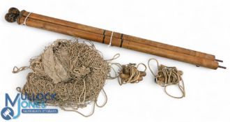 c1900 Period Lawn Tennis Court Net Set, with net, turned posts (A/F both have treated worm) ropes/