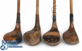 4x Assorted small headed woods incl McNab St Andrews driver, A Mathews brown stain spoon, P