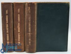 1908-1910 Wisden Cricketers' Almanack, three rebound volumes, in green leather with gilt to all page