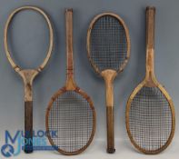 4x Period wooden Flat Top Tennis Rackets: to include Thurlea with convex wedge to neck, unnamed