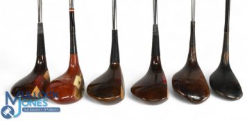 6x Various Persimmon Woods incl a Pine Valley 1 wood with fancy face insert, Mario's Redlands Co