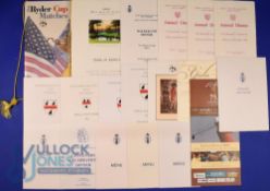 Folder of rare Golf Dinner Menus: to include Ryder Cup 1993 and 1995, 1999 Walker Cup 1999, Golf