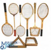 Vintage Wooden Tennis Squash and Badminton Rackets: Royal crown Slazenger professional, green