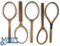 Unusual Tennis Racket Collection Dunlop Maxply unfinished, three c1969 unused Dunlop Maxply in the