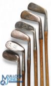 6x Various irons - to incl Gibson mashie niblick, unusual Dandy M model mashie, J Ross mashie,
