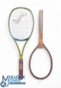 Over Sized Shop Display Tennis Rackets, good Period c1920 racket- with convex neck solid wood with