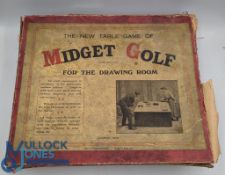 c1920 Midget Table Golf Set - with 4 clubs assorted obstacles plastic balls, (4 in total - one not