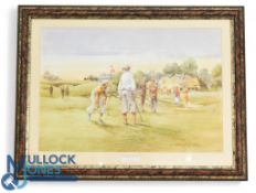 Douglas E West Golf Print - and Now the 19th Hole, framed under glass - size #53cm x 71cm