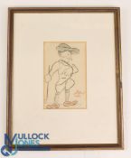Original Golfing Caricature c1920 - original crayon drawing signed and inscribed by the artist to